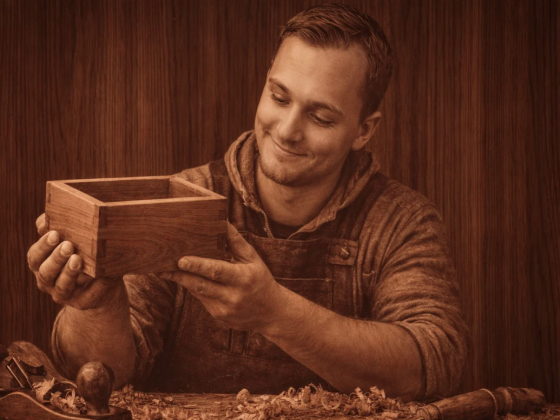 Jan Dřevohlaz při práci v dílně